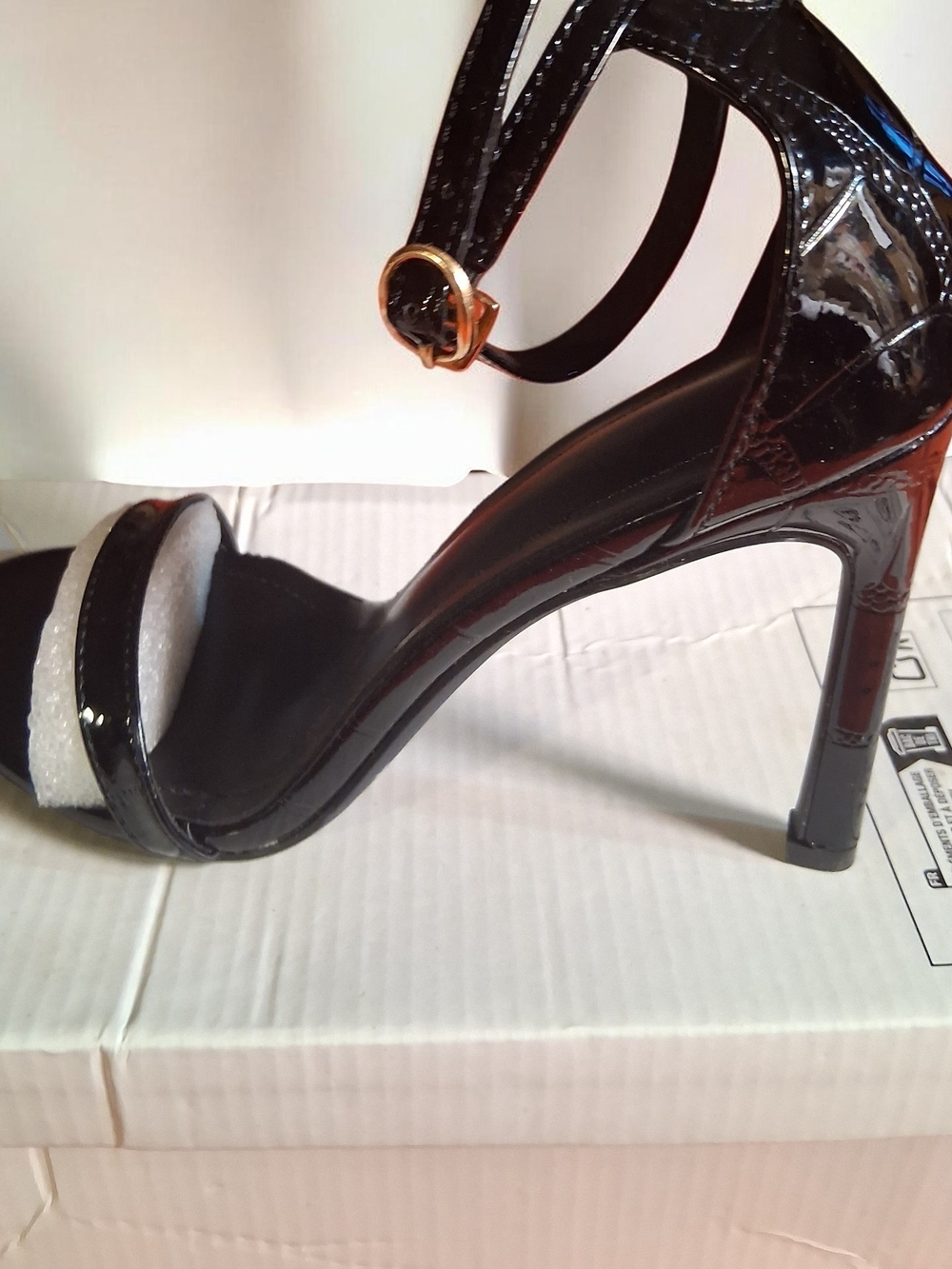Black Patent Ankle-Strap Stiletto Sandals